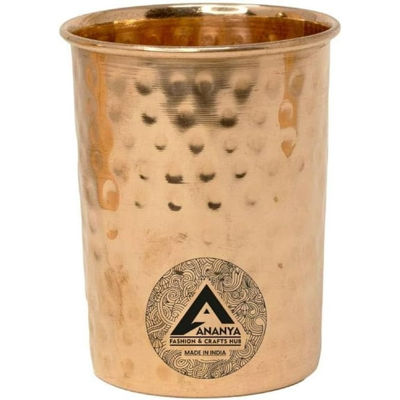 Copper Water Drinking Glass 1 Pcs Ayurvedic Health Tumblers Copper Cups 10.14 Oz (300 ml) Hammered