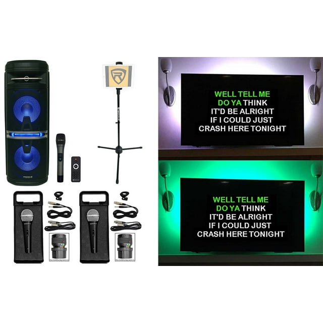 Rockville Go Party X10 Karaoke Machine System+(3) Mics+Tablet Stand+TV