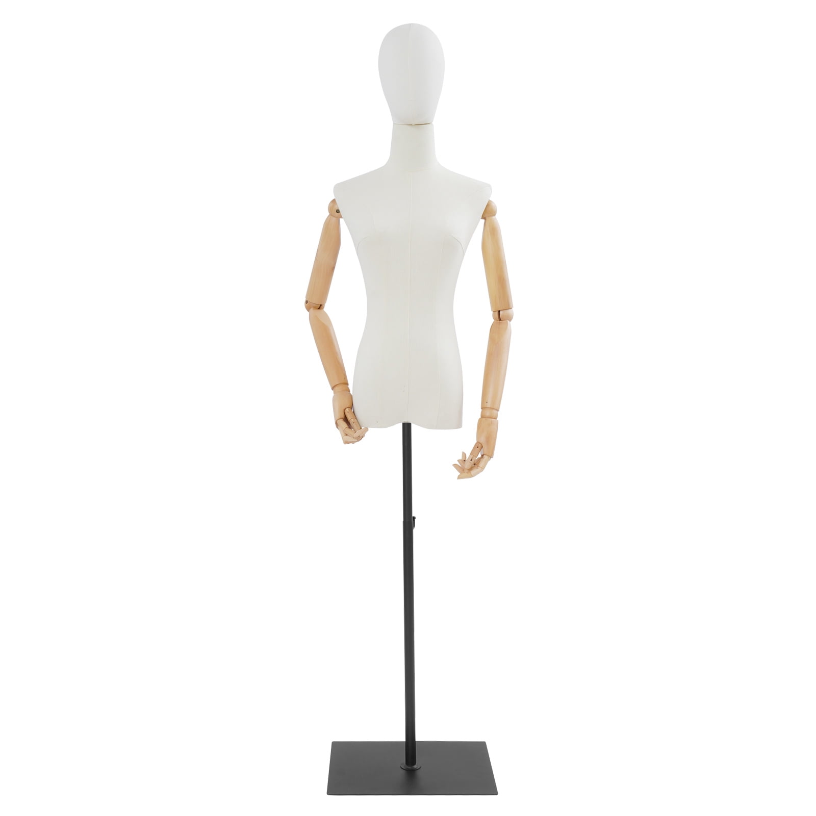 Female Mannequin, Female Dress Form Display, Adjustable Height（White + Wood Color + Black）