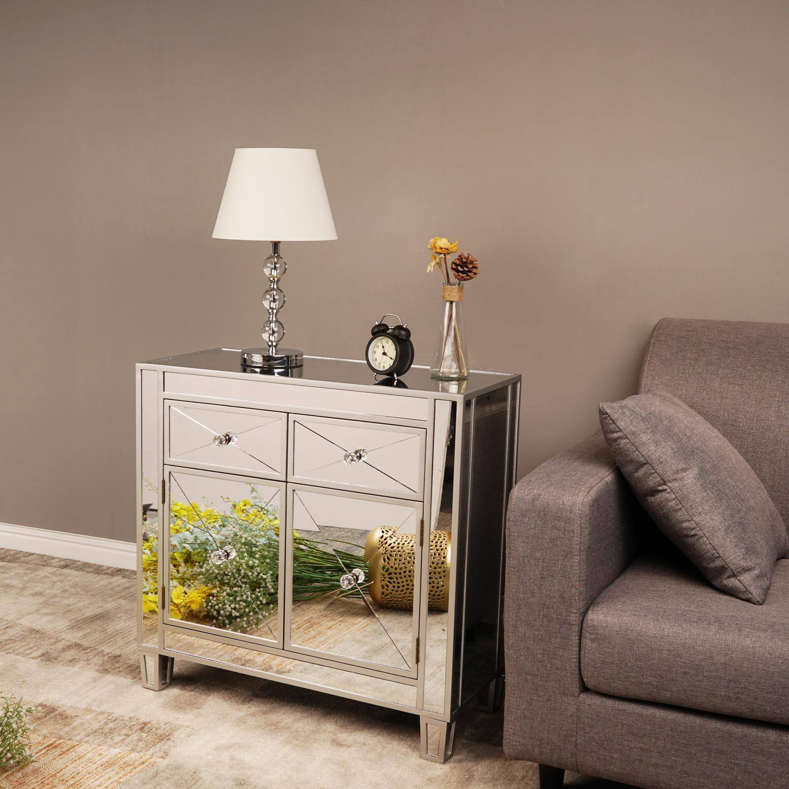 Ktaxon Mirrored Nightstand End Tables Bedside Table, Storage Cabinet with Doors,Modern Sideboard with Two Doors for Entryway, Living Room, Bedroom