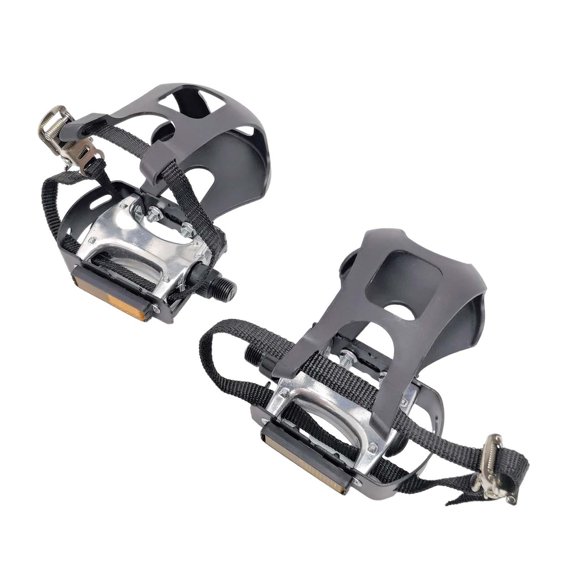 QualitChoice Bike Pedals with Toe Clips and Pedals Bicycle Straps for Indoor Riding Parts Pair