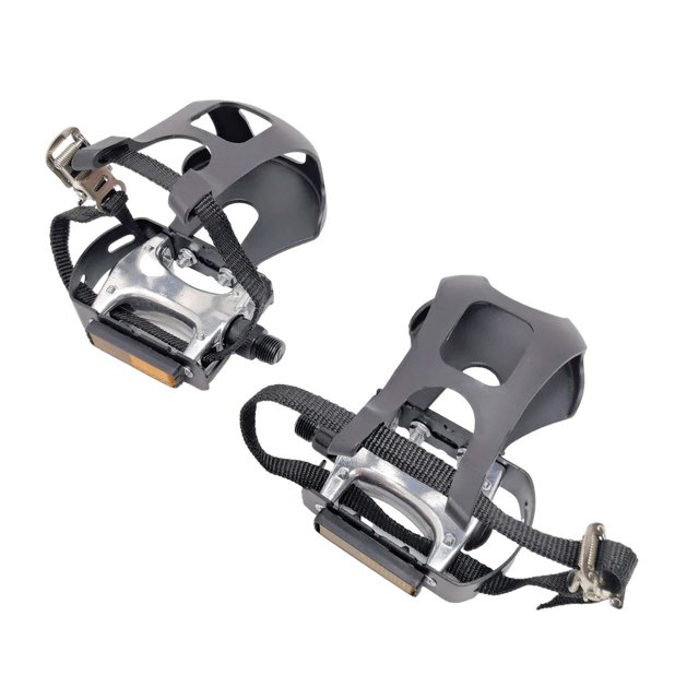 QualitChoice Bike Pedals with Toe Clips and Pedals Bicycle Straps for Indoor Riding Parts Pair