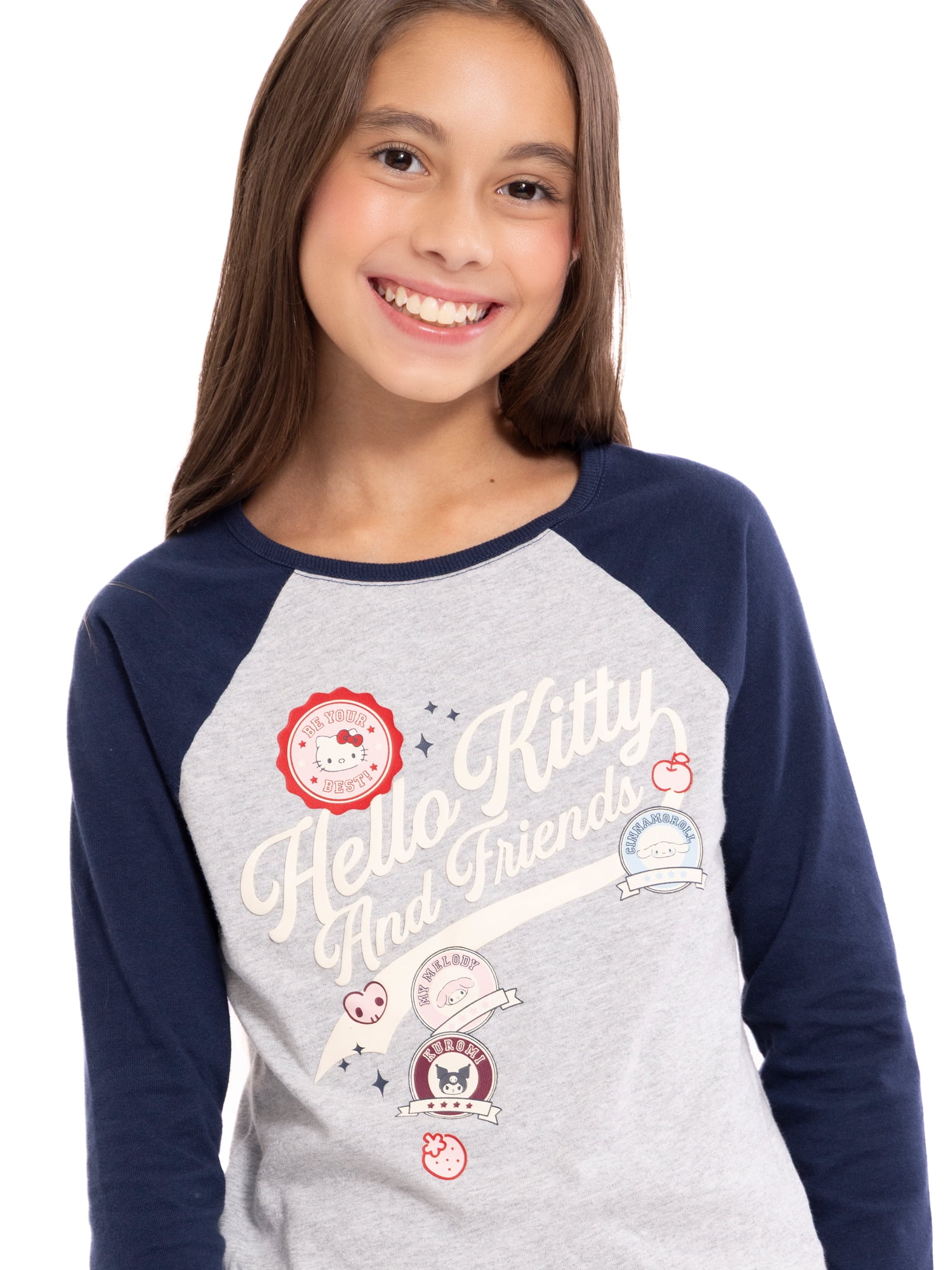 Wonder Nation Hello Kitty Girls Cotton Graphic Tee with Long Sleeves, Sizes 4-18