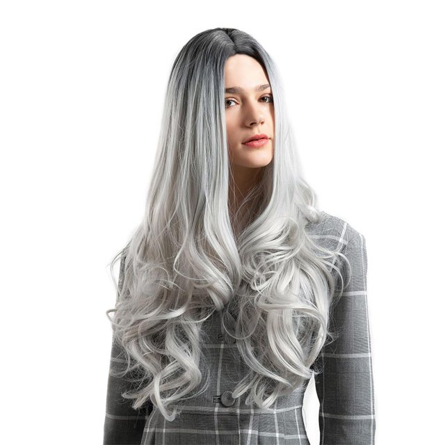 Peluca de Cosplay Rizada Sintética Elegante de 26 Pulgadas, Pelucas de Disfraz en Espiral Resistentes Al Calor de Pelo Largo Y Liso para Mujer Y Mujer Gris negro Sunnimix Pelucas de mujer