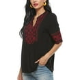 thumbnail image 3 of Embroidered Tops for Women Summer Boho Choth Mexican Bohemian Peasant Tops Loose 3/4 Sleeves Shirts Blouse Top, 3 of 7