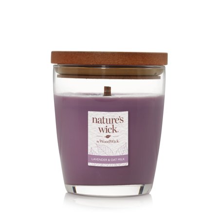 WoodWick Nature's Wick Lavender & Oat Milk Scented Candle, 10oz with Wooden Lid, Crackles at it Burns, Fall