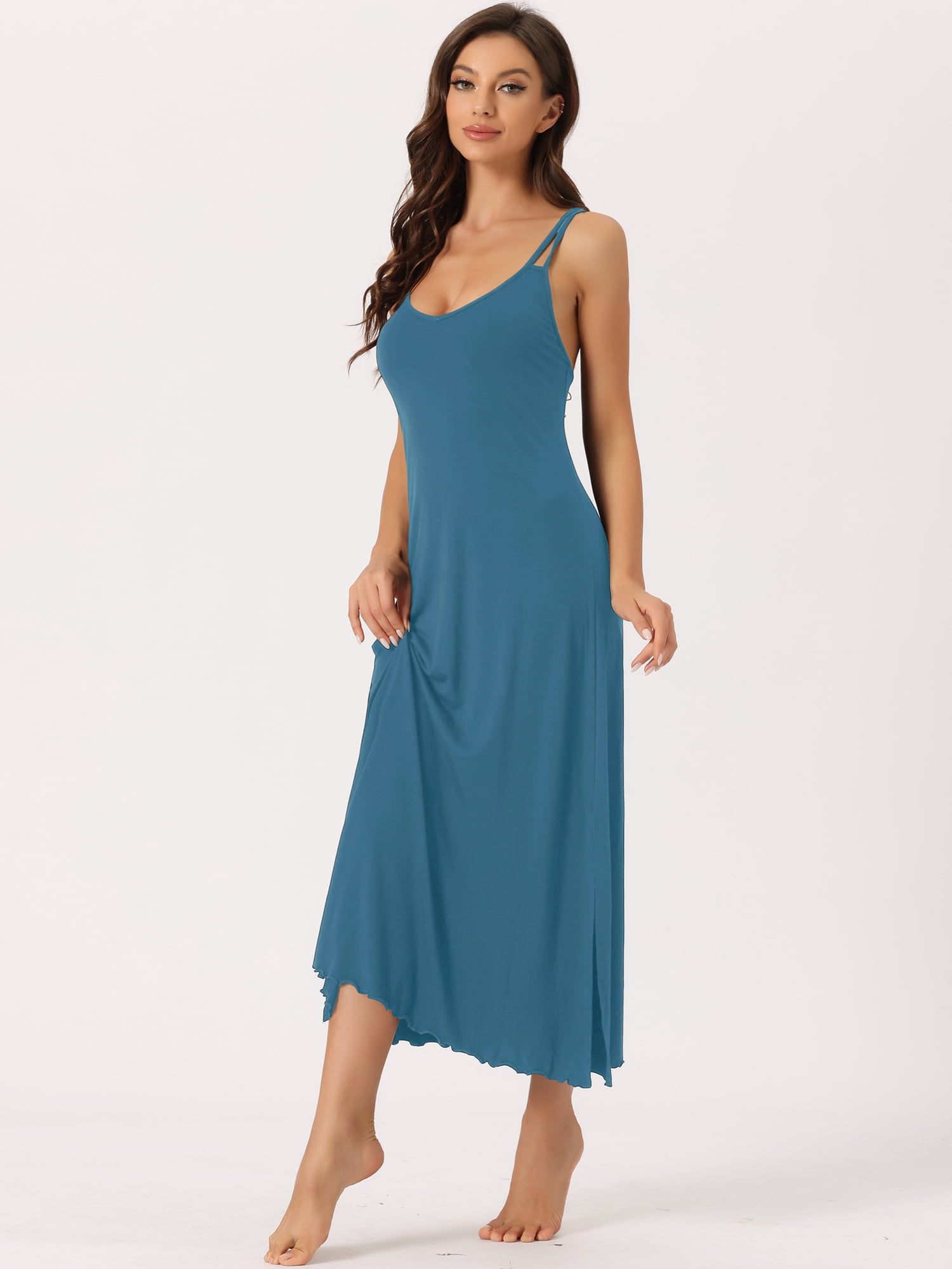 DARING DIVA Women's Lingerie Nighties Midi Racer Back Pajama Dress XL Lake Blue