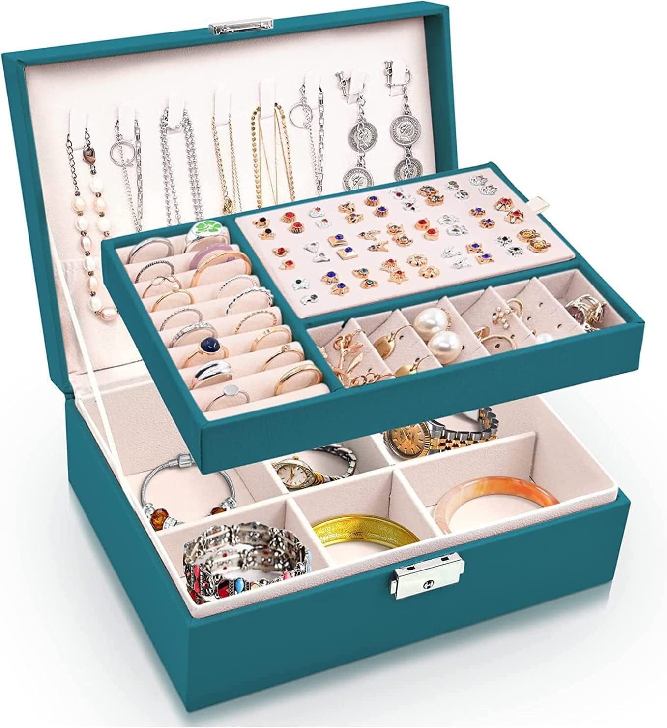 Olibuy Jewelry Box for Women Girls Wife, 2 Layer Jewelry Organizer with