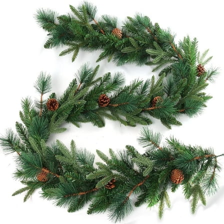 9-Foot x 12-Inch PU Angel Pine Christmas Garland with Cones – Artificial Holiday Decoration for Mantels, Staircases & Doorways