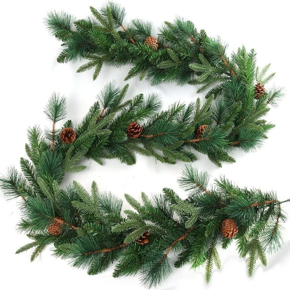 9-Foot x 12-Inch PU Angel Pine Christmas Garland with Cones – Artificial Holiday Decoration for Mantels, Staircases & Doorways