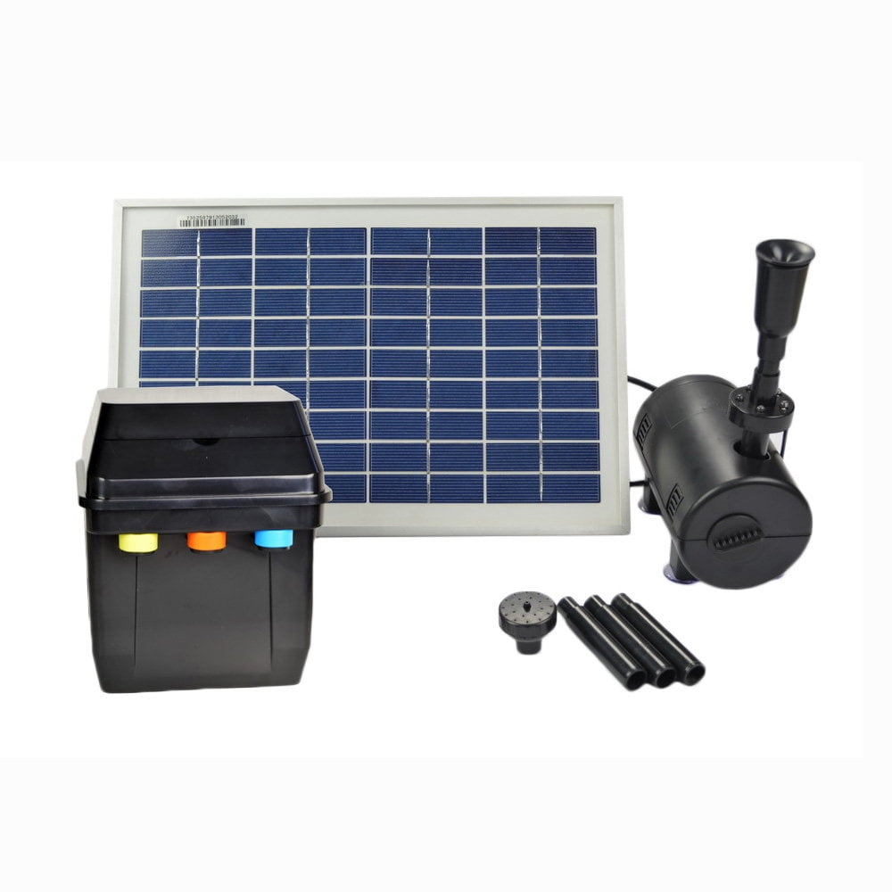 Solar Pond Fountain Water Pump W/ Battery Timer Light Combo Kits 10/20W 