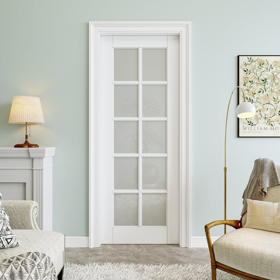 24" X 80" Interior Frosted Glass Door 10 Lite Primed Pantry Door Slab Core Modern Standard Door For French Door Without Hardware