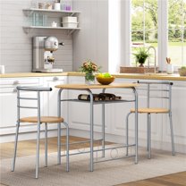 Yaheetech 3 Piece Modern Round Dining Table Set with Steel Legs, Natural