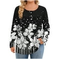 thumbnail image 2 of ClodeEU Womens Plus Size Print Shirts,Long Sleeve Round Neck Fall Tunic Blouses,Casual Loose Fit Tops Black,Womens Plus XL, 2 of 6