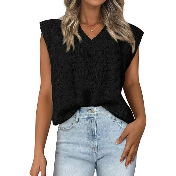FreshPretty Womens Oversized Sweater Vest 2025 Summer V Neck Casual Sleeveless Sweaters Loose Cable Knit Pullover Tops