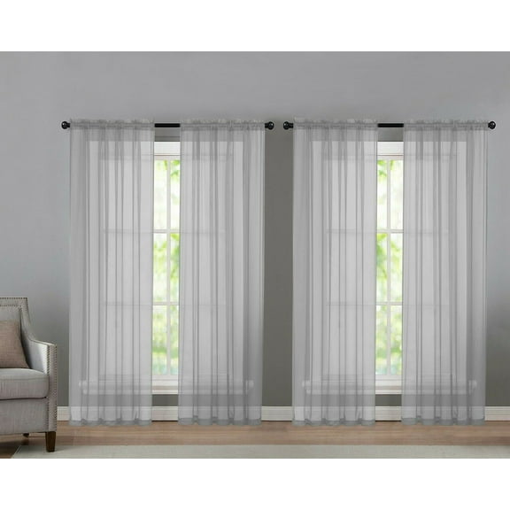 4 Pack Basic Home Rod Pocket Sheer Voile Window Curtains - Silver