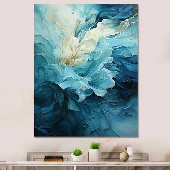 Designart "Swirling Serenity In Aqua Blue And White III" Abstract Spirals Wall Decor