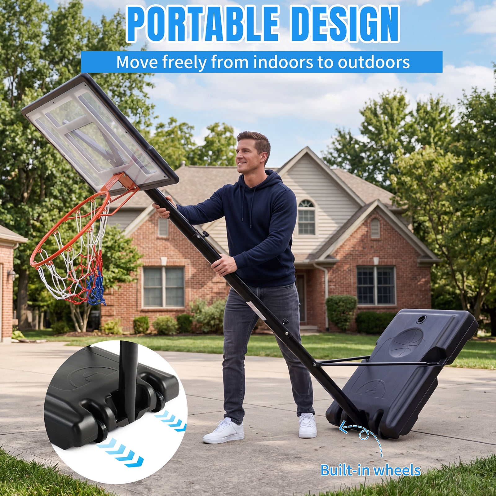 Ktaxon 8ft -10ft Basketball Hoop System, 35in Portable Removeable Basketball Goal Stand with Wheels, Adjustable for Youth Adults Indoor Outdoor