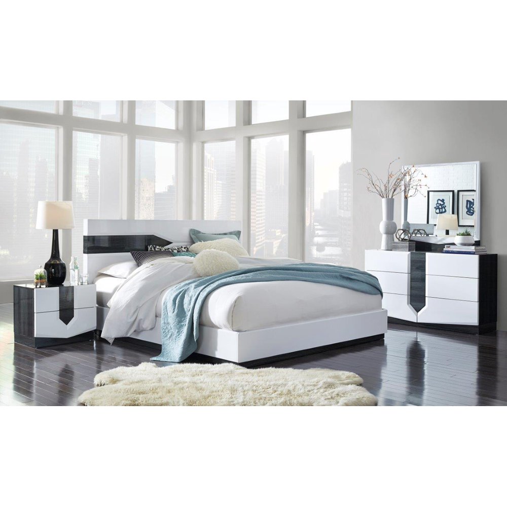 Modern Highgloss White Finish King Bedroom Set 5Pcs Hudson Global USA