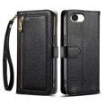 thumbnail image 2 of ESEBLE Leather For iPhone 16e Case With 3-Card Holder Zipper Bills Slot, Makeup Mirror，Soft PU Leather Detachable Lanyard Shoulder Strap And Wristlet Wallet Case,Black,For iPhone 16e, 2 of 7