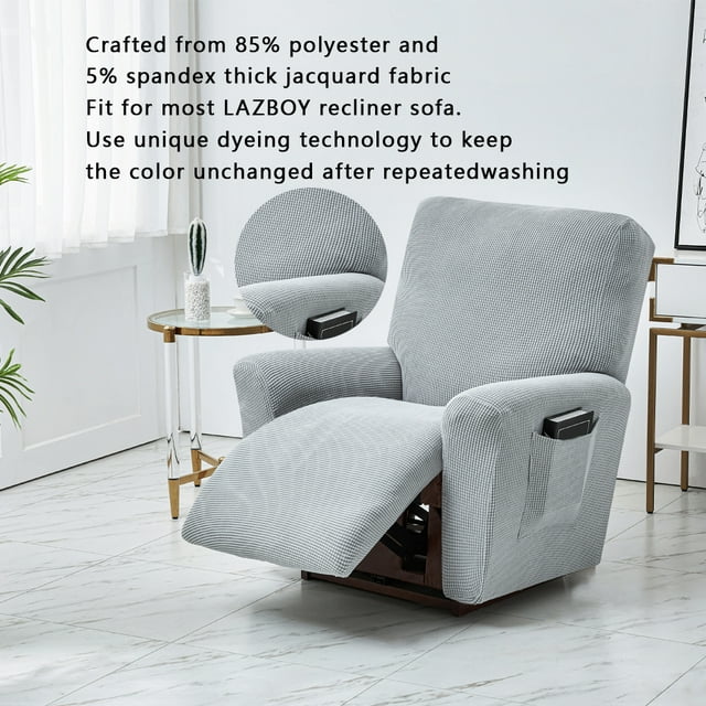 Stretch Recliner Chair Slipcover Elastic Slipcover; Elastic Couch Sofa Full Coverage Solid Color Sofa Cover Replacement for LAZBOY, Silver