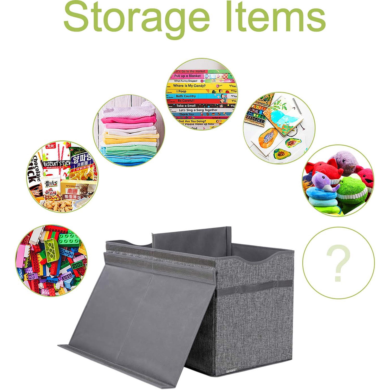 VICTORICH Extra Large Child Collapsible Toy Storage Fabric 32 gal Kids Room Toy Chests with Lid, Gray
