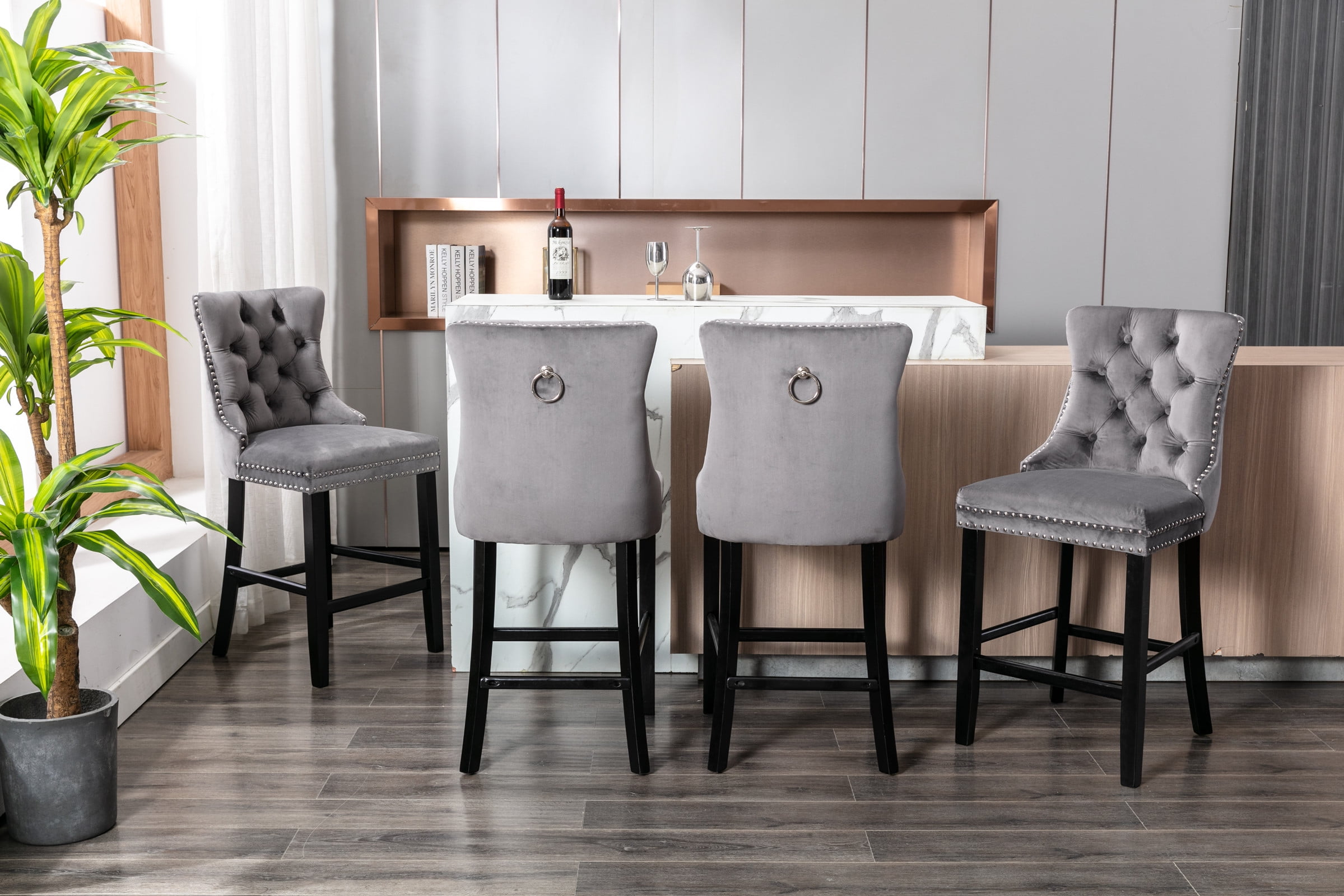 Tzicr Velvet Counter Height Bar Stools Set of 4 27