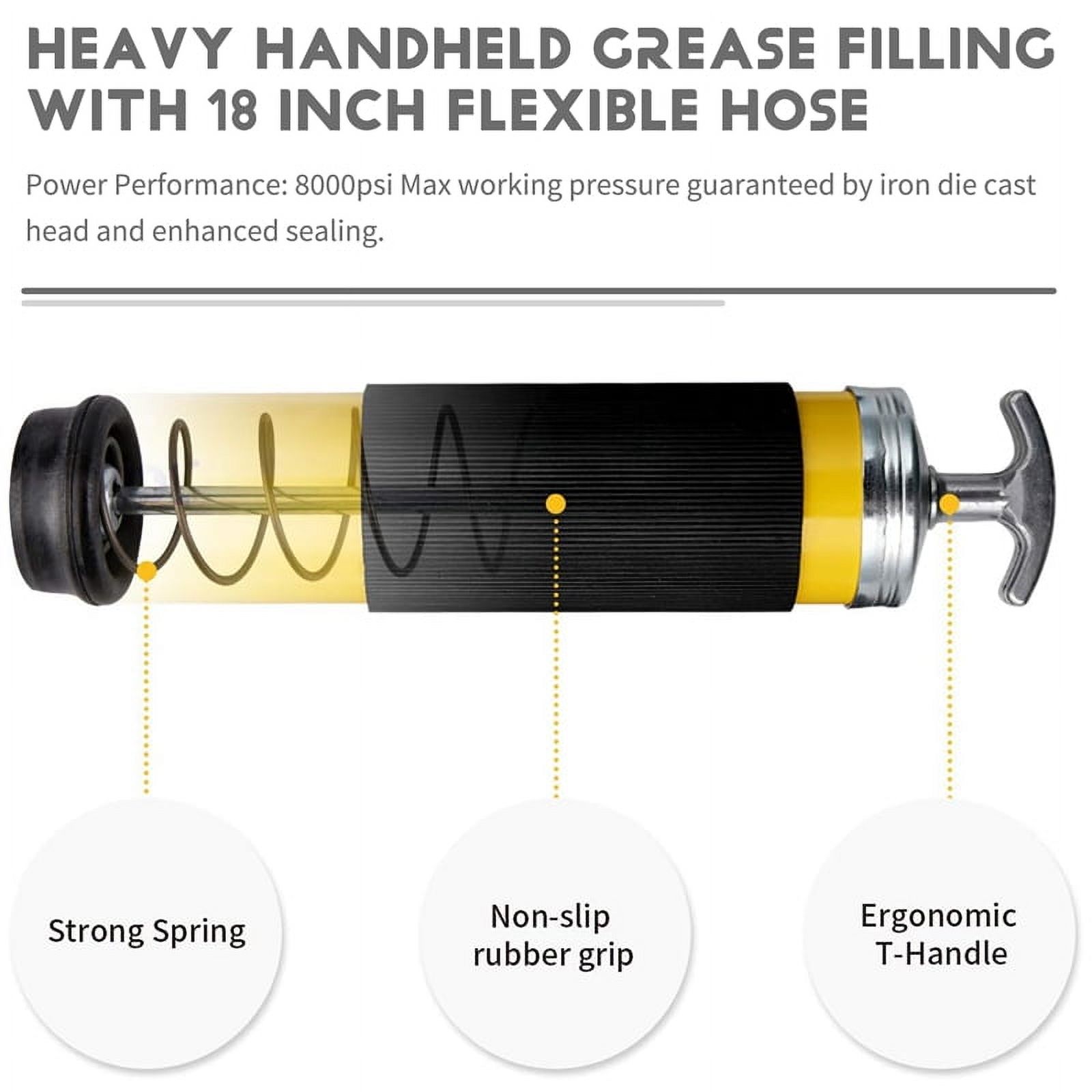 8000 PSI Heavy Handheld Grease Filling with 18 Inch Flexible Hose
