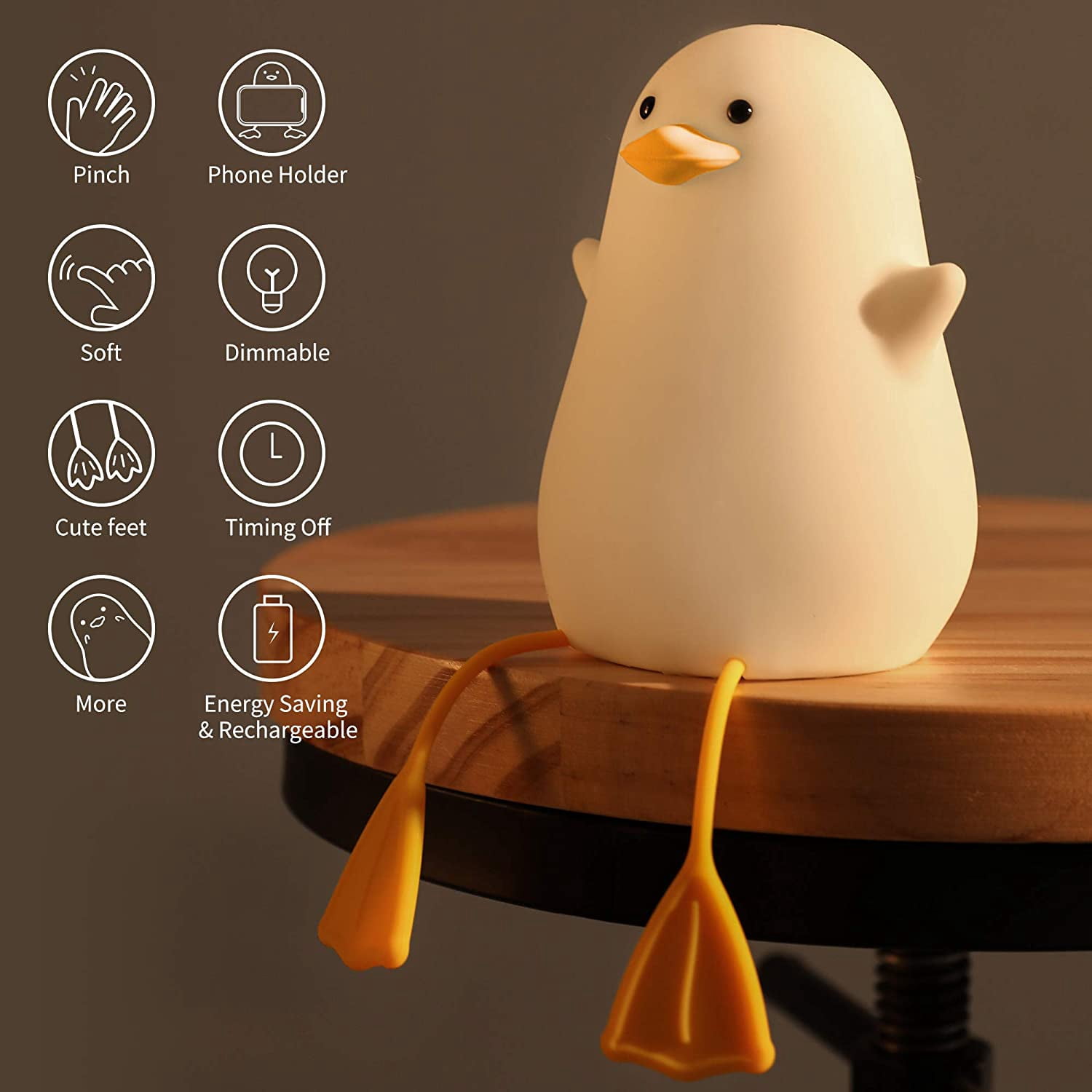 Cute Duck Night Light, Gifts for Women Teen Girls Baby,Night Lights for Kids Bedroom Kawaii Room Decor, Cute Christmas Seagull Silicone Nightlights for Children Toddler.