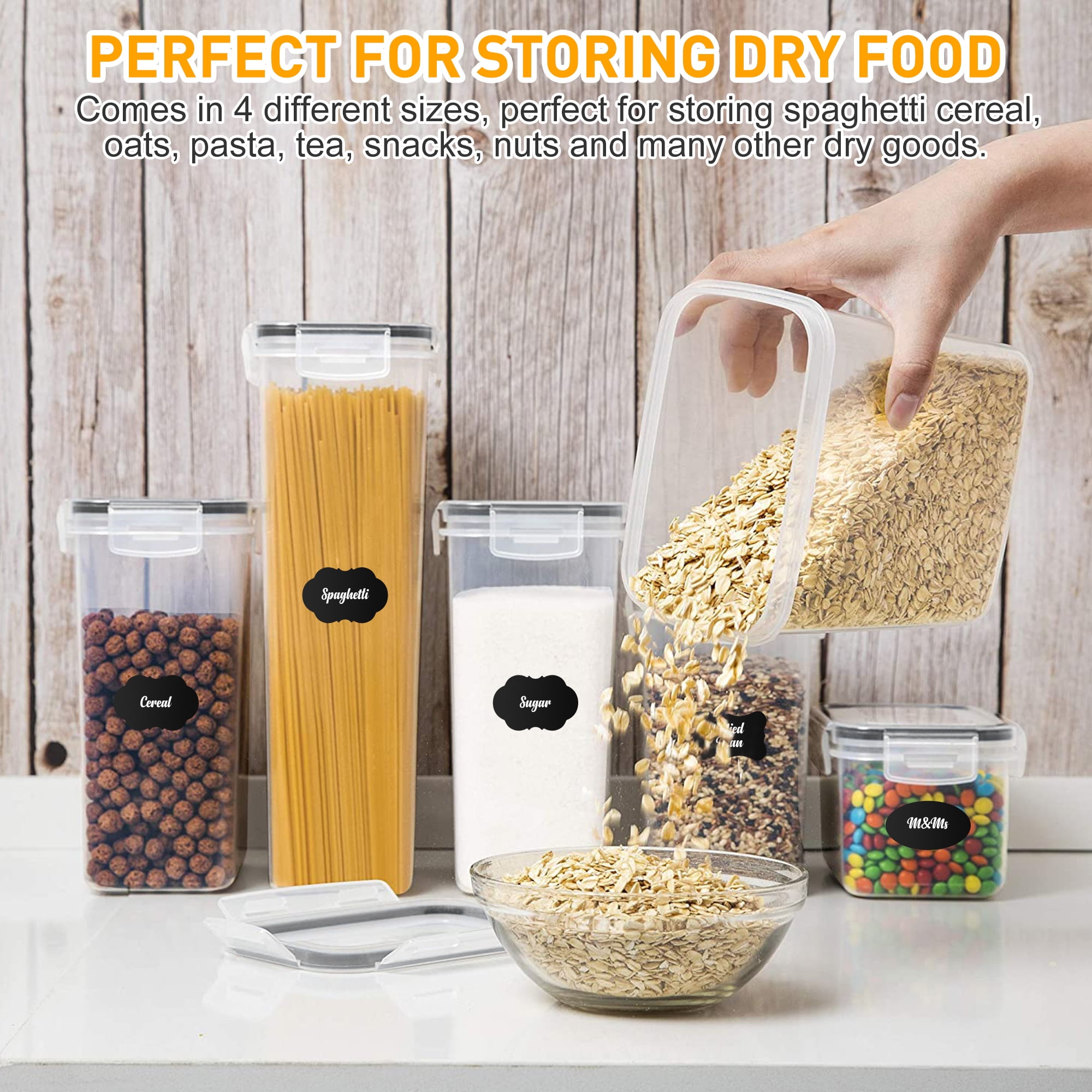 Airtight Food Storage Containers With Lids For Kitchen & Pantry  Organization,bpa Free Kitchen Canisters For Cereal,flour,oats,w/  Marker,labels - Temu