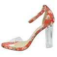 thumbnail image 3 of Delicious Women Thick Block Chunky Clear Perspex High Heels Ankle Strap Open Peep Toe with Transparent Clear Strap Embroidery Stitch Print SHANA-S Red 6.5, 3 of 3
