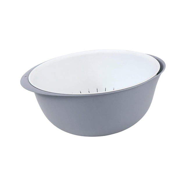 Juego de colador de cocina, cuenco para lavar y colador, duradero, apilable para uso doméstico, para ensaladas gris grande