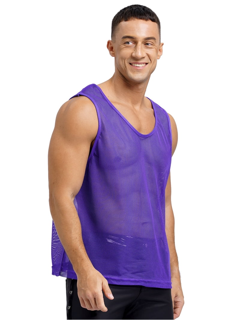 inlzdz Men's Mesh Fishnet Muscle Tank Top Sleeveless See Through