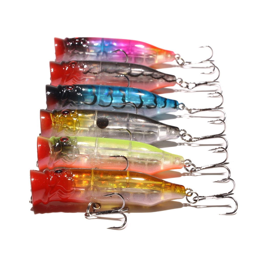 HENGJIA Pack of 6 Fishing Popper Lure, Fishing Topwater Lures Bass Lures Fishing Plugs Hard Baits Top Water Poppers Fishing Lures 2.83in/0.34oz