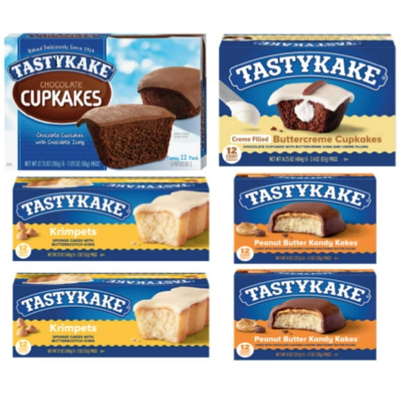 Tastykake Bundle - Peanut Butter Kandykakes, Butterscotch Krimpets, Chocolate Cupkakes, Buttercreme Cupkakes - 6 Boxes