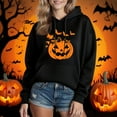 thumbnail image 2 of Halloween Graphic Hoodies for Women Pumpkin Trendy Black Sweatshirt Cotton Hoodie Pocket Graphic Casual Pullover Tops M, 2 of 6