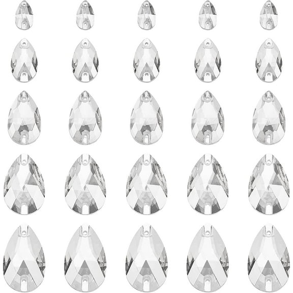 80 Pcs 5 Sizes Teardrop Glass Rhinestone Gems with Holes AB Color Glass Jewels Embelishments Crystals Colorful Flat Back Sew on Rhinestone