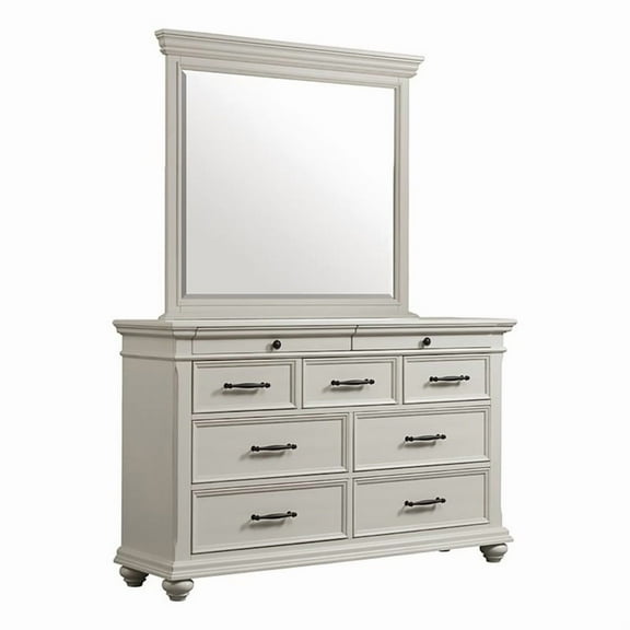 Bowery Hill 9-Drawer Transitional Wood Dresser with Mirror in White