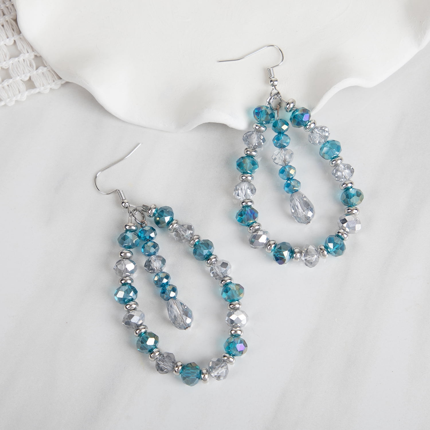 Cousin DIY Indicolite Teal AB Glass Rondelle Beads 4/6/8mm 3-Strand 88 Pieces
