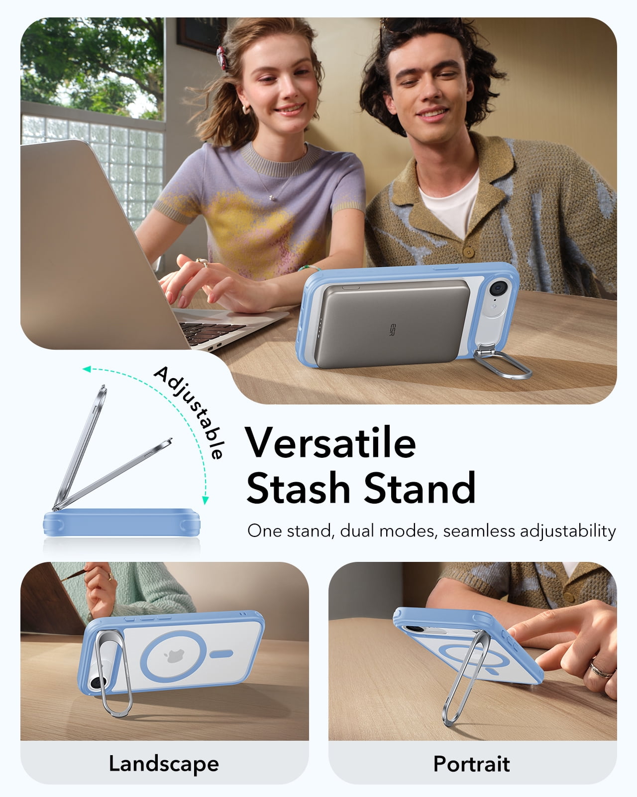 ESR Magnetic Case Compatible with iPhone 17e/16e with Built-in Stash Stand, Military-Grade Drop Protection, MagSafe Compatible & Scratch-Resistant Back Cove, Blue