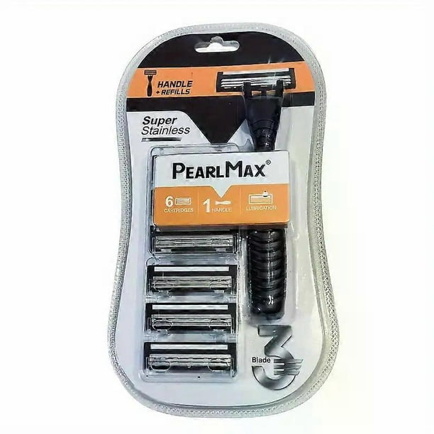 Durable 6-Blade Manual Razor Set - 1 Ergonomic Handle, 6 Refills, Hair Trimming & Facial Shaving, Safety Cover Included