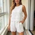 thumbnail image 2 of DHFJKG Women Boho 2 Piece Sets Summer Beach Clothes Lace Hallow Out Sleeveless Tank Tops And Shorts Vacation Outfits, 2 of 4