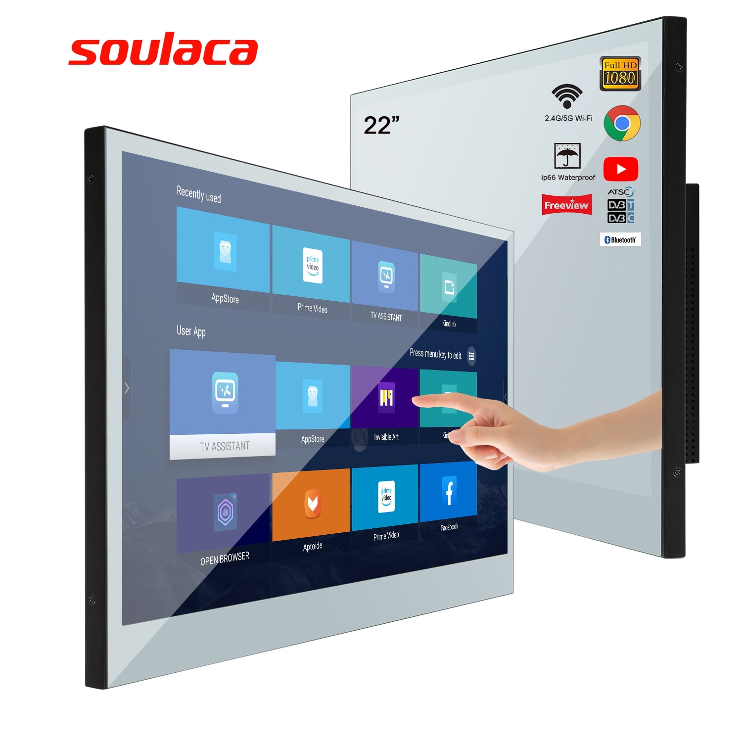Soulaca 22 inches Touchscreen Smart Mirror TV for Bathroom Waterproof LED Television ATSC WiFi Android 2024