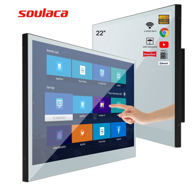 Soulaca 22 inches Touchscreen Smart Mirror TV for Bathroom IP65 Waterproof LED Television ATSC WiFi Android