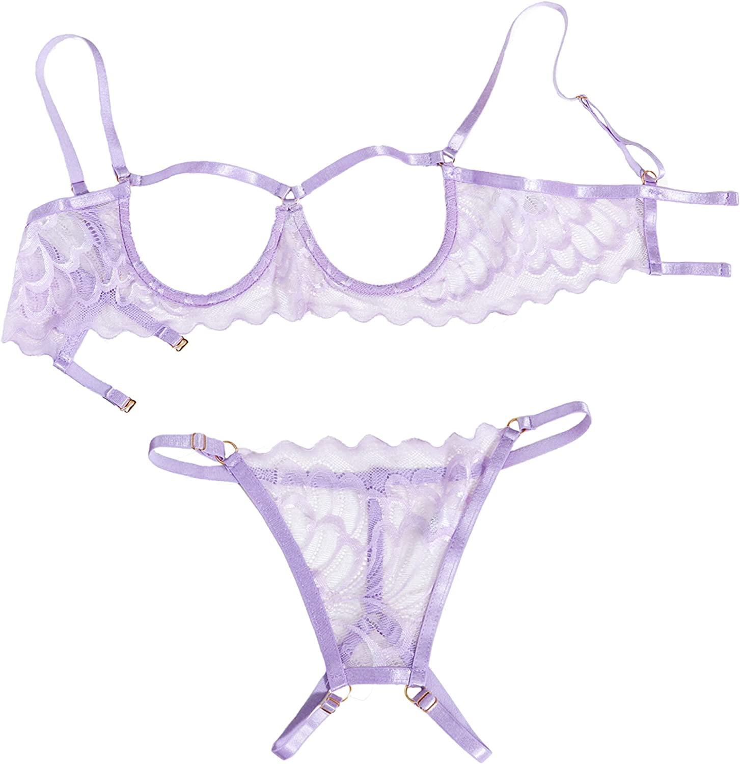 Lilosy Sexy Underwire Floral Lace Sheer Lingerie Set for Women See