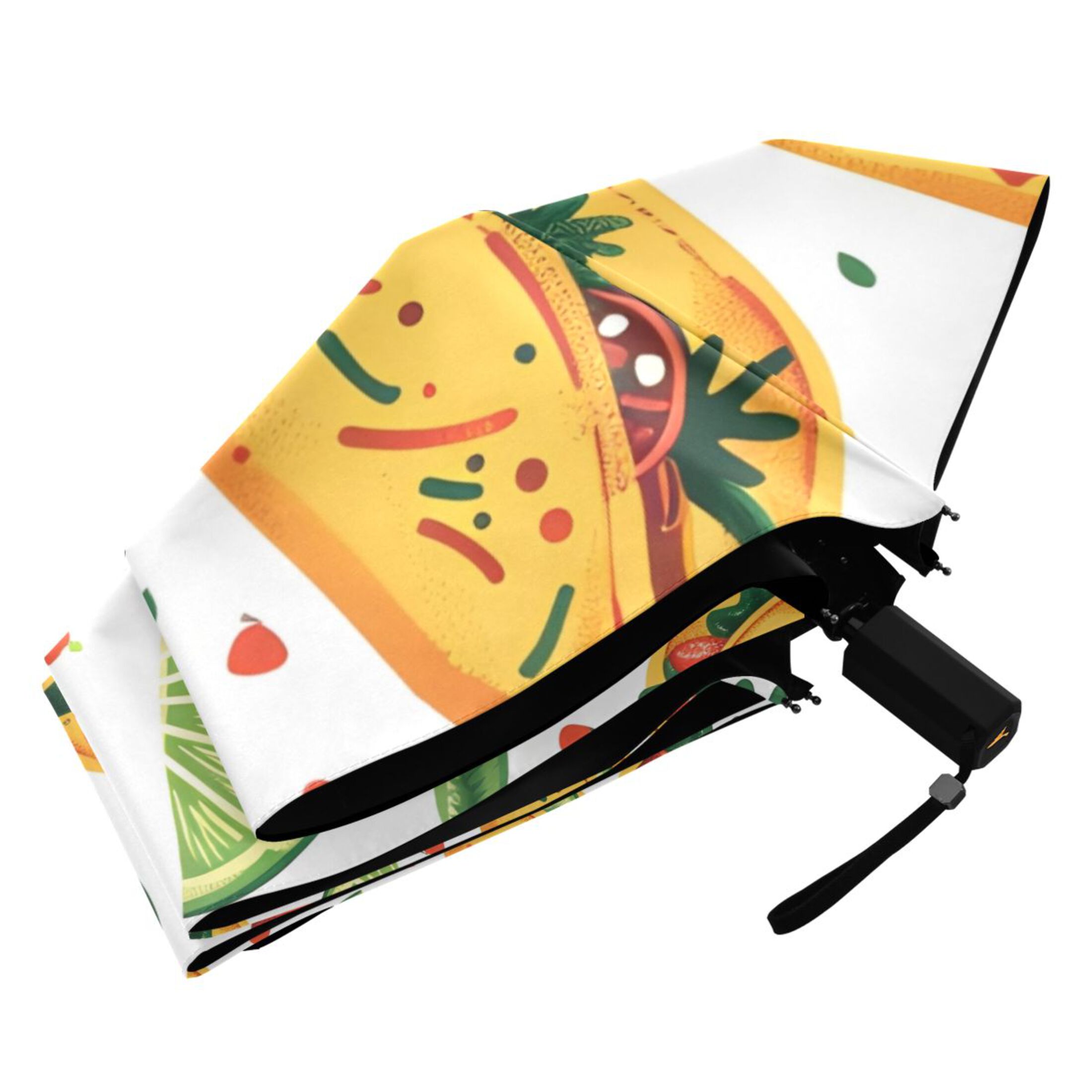 Mexico Food Tacos Chili Lemons All Weather Umbrella Triple Folding Parasol 6 Ribs UV Protection Portable