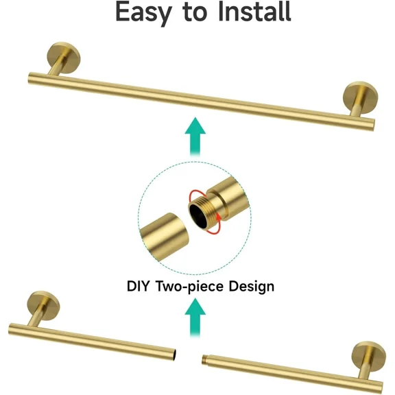 Brushed Gold Towel Bar 24 Inch Bathroom Towel Rack Towel Rod Wall-Mounted Sus304