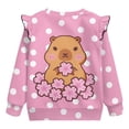 thumbnail image 6 of Yuyamidu Capybara Sweatshirt Girls Size 7-8 Pink Crewneck Sweatshirts Cute Animal Graphic Ruffle Shoulder Long Sleeve Pullover Tops for School Outdoor Daily Wear, 6 of 8