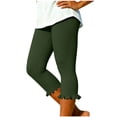 thumbnail image 2 of Mifsaly Capris Leggings for Women Ruffle Hem High Waisted Yoga Capri Pant Slim Fit Soft Comfortable Stretchy Running Athletic Workout Outfits Army Green,S, 2 of 7