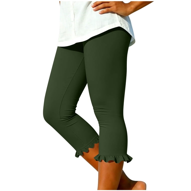 SOOMLON Yoga Capris for Women Plus Size Slim Leg Ruffle Pants